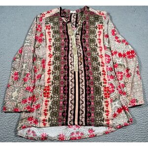 Anthropologie Tiny Top Women Medium Devas Popover Blouse Gold Sequin Trim V Neck